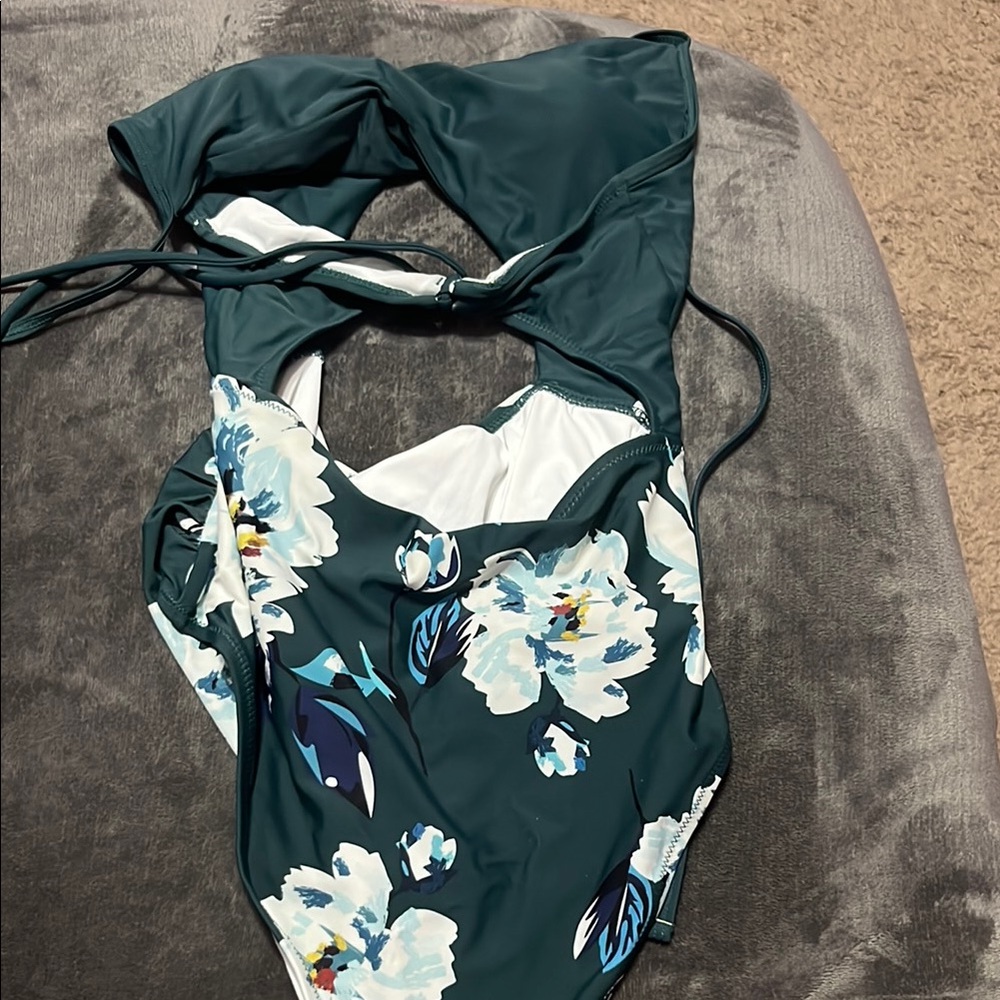 Teal Floral Cutout Swimsuit